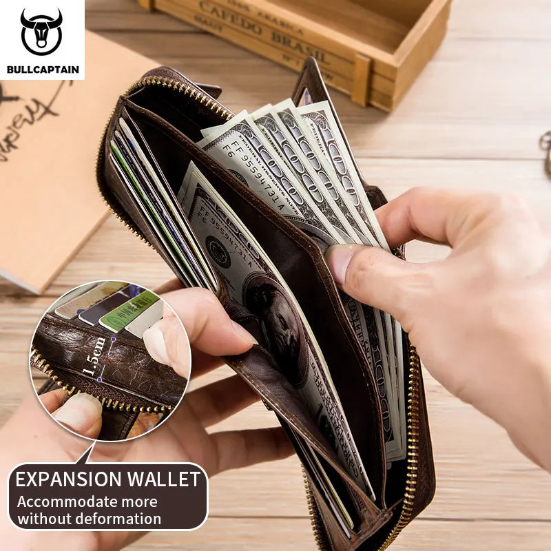 BULLCAPTAIN Brand Men's Wallet Genuine Leather Purse Male Rfid Wallet Multifunction Storage Bag Coin Purse Wallet's Card Bags