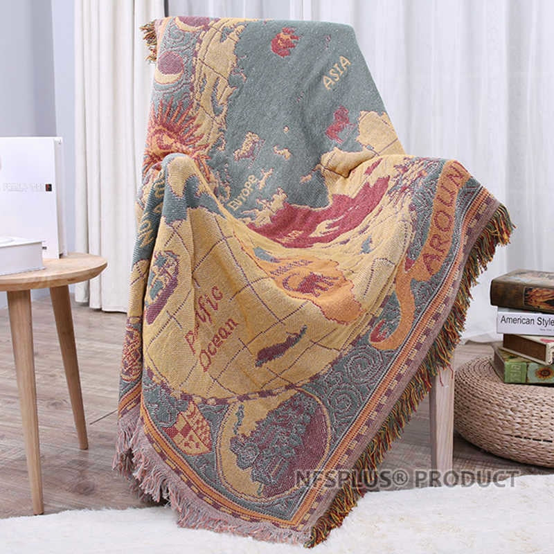 Knitted Sofa Blanket 130x180cm Map USA UK Flag Geometric Designs Cotton Fabric Bedsheet Spread Couch Cover Quilt Thread Blankets