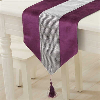 Diamante Table Runner With Tassel Silk Like Fabric Rhinestone Crystal Table Cloth Cover Dinning Tablecloth Placemat Home Decors