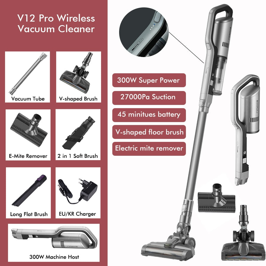 V12 Wireless Handheld Vacuum Cleaner 300W 27kPa Powerful Vertical Multi-function Cordless Handheld Sweeper Mopping Machine