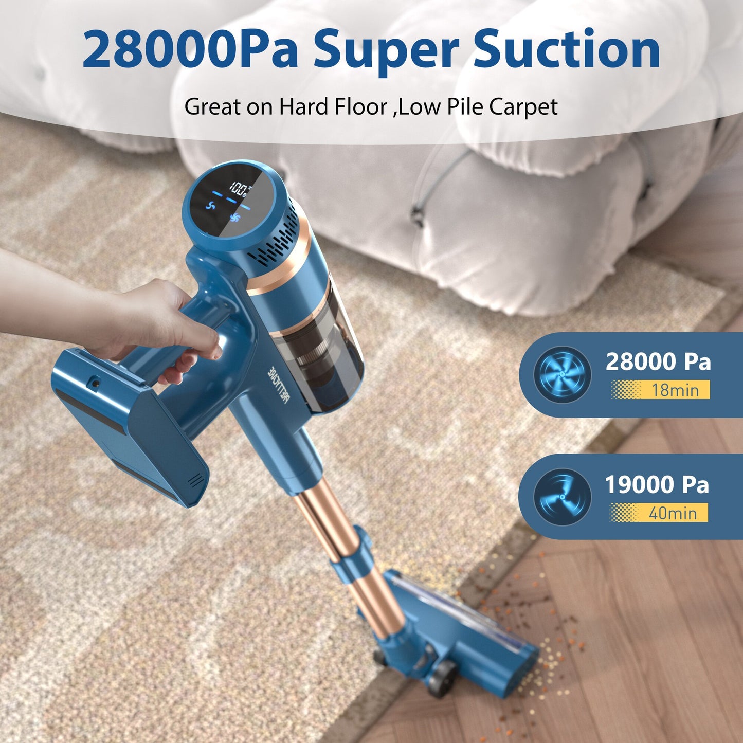 PRETTYCARE P2 Cordless Vacuum Cleaner Stick Vacuum with 28Kpa Powerful Suction 6-in-1 Vac with Brushless Motor Cleaner