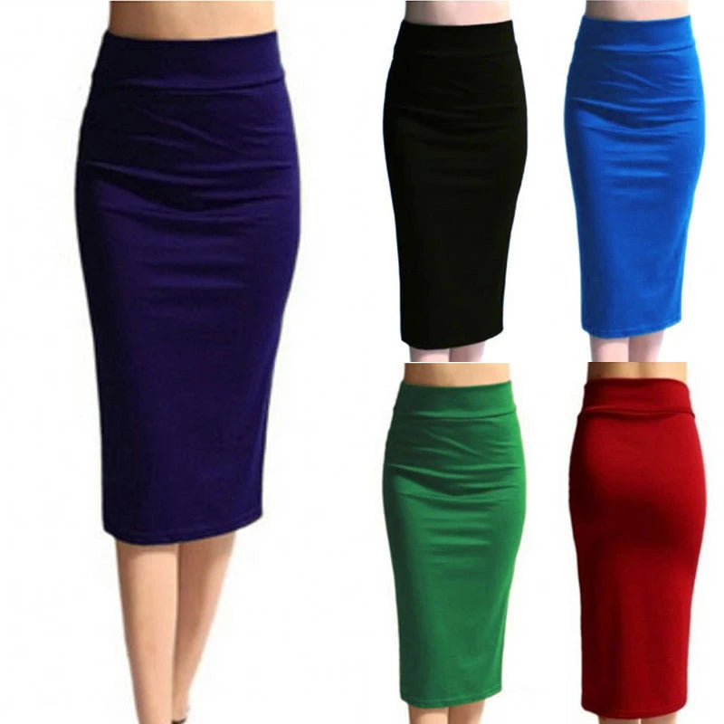 Hot sale Women Pencil Skirt New Ladies Office Stretch Bodycon Midi Skirt Female High Waist Mid-Calf Jersey Skirts