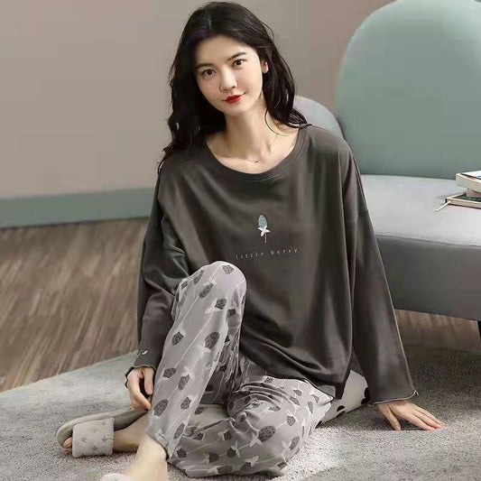 Pure Cotton Pajamas Women's Spring and Autumn Models Long-sleeved Home Service Women's Simple Loose Casual Suit Large Size 5XL