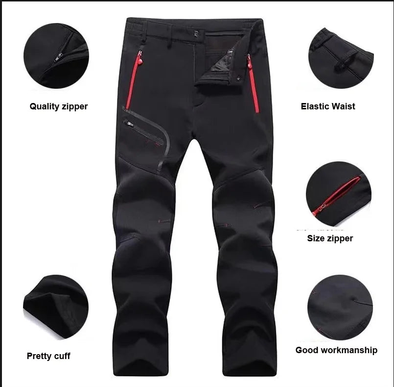 Men Oversized Winter Softshell Winter Outdoor Pants Trekking Fishing Camping Climbing Hiking Ski Warm Travel Trousers Free Ship