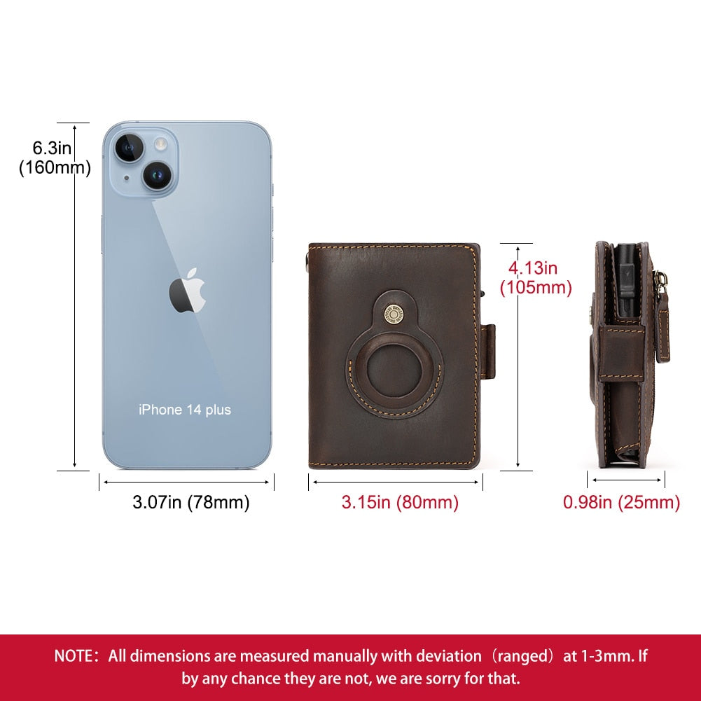 HUMERPAUL AirTag Pop-up Card Holder Purse RFID Protect Credit Cardholder Crazy Horse Leather Men's Wallet with Chain Coin Pocket