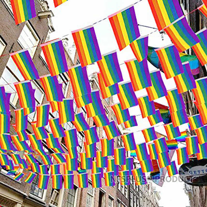Hanging Rainbow Flag LGBT Gay Pride Lesbian Bisexual Tansgender Pansexual 14x21cm 6M~7M Home Party Decorative Flags And Banners