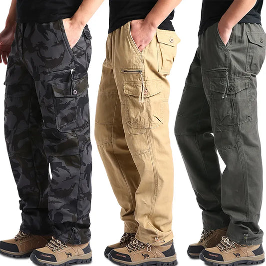 Men's New Overalls Loose Straight Multi-Pocket Casual Pants Outdoor Training Sports Camouflage Tactical Pants Cotton Comfort