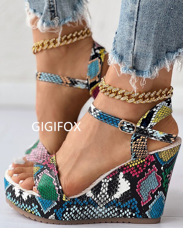 GIGIFOX Platform Super High Heels Wedges Multicolor Summer Sandals Women Slides Dress Fashion Open Toe Slippers Shoes