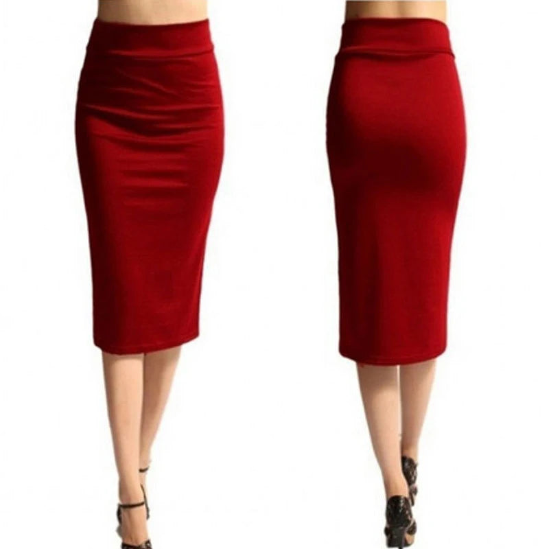 Hot sale Women Pencil Skirt New Ladies Office Stretch Bodycon Midi Skirt Female High Waist Mid-Calf Jersey Skirts