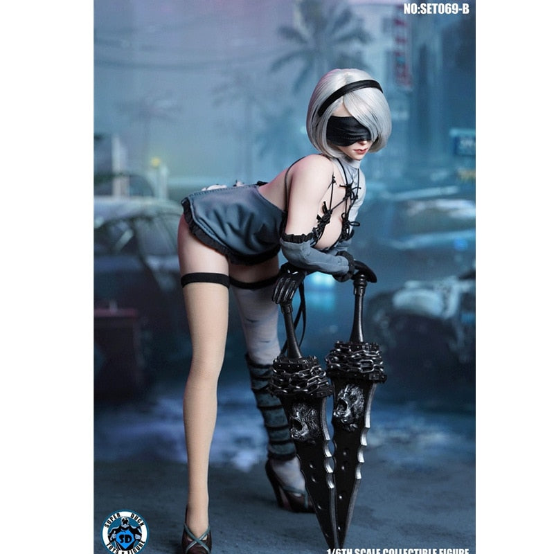 1/6 Scale Figure Robot Killer 2B Head Sculpt Costume Clothes Model For 12 Inches Action Figure Doll Body SUPER DUCK SET069