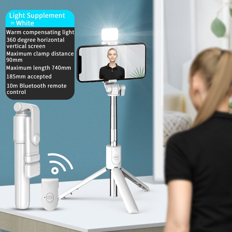 New Wireless Bluetooth Selfie Stick with Remote Control Shutter Retractable Mini Tripod Foldable with Fill Light Photo Live