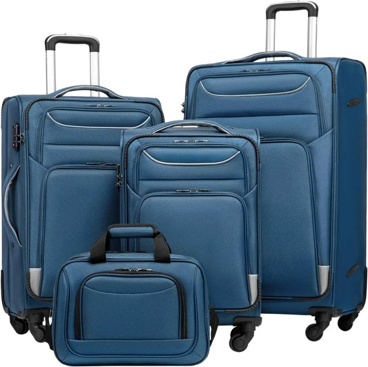 Coolife Luggage 4 Piece Set Suitcase Spinner TSA Lock Softshell lightweight