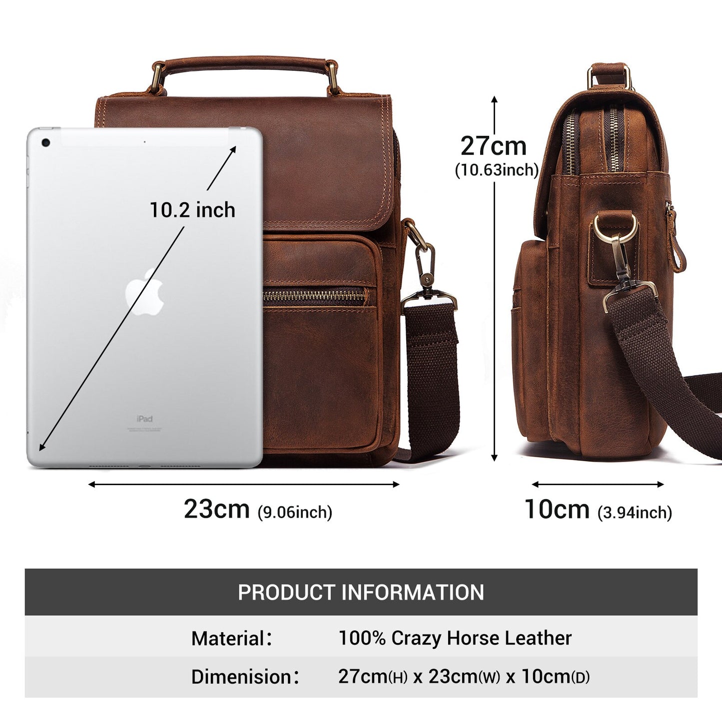 HUMERPAUL Genuine Leather Men's Shoulder Bag Luxury Work Business Messenger Bags Fashion Male Crossbody with Adjustable Straps