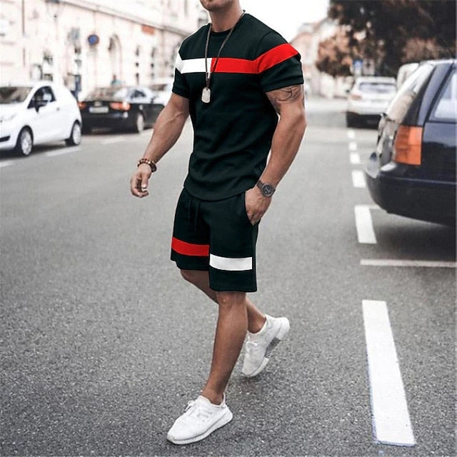 Men&#39;s T-shirt Set Crew Neck 3D Print Street Daily Short Sleeve Print Clothing Apparel 2pcs Fashion Lightweight Basic Classic
