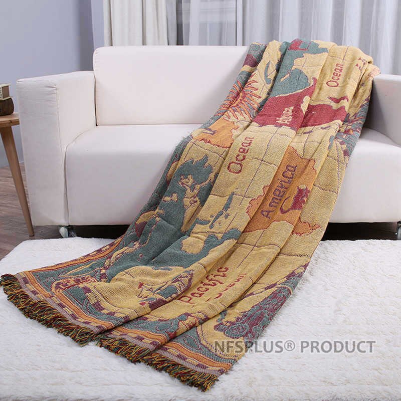 Knitted Sofa Blanket 130x180cm Map USA UK Flag Geometric Designs Cotton Fabric Bedsheet Spread Couch Cover Quilt Thread Blankets