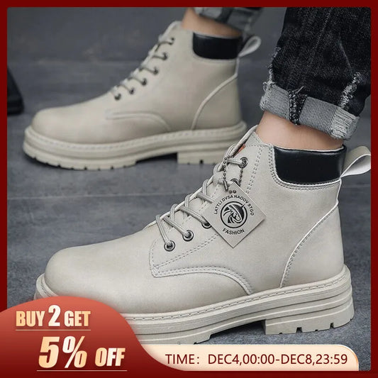 Martin Boots Men's Autumn High Help Work Wear Short Boots British Outdoor Waterproof Leather Boots