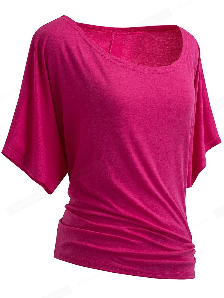 Nice-forever Summer Women Chic Bating Sleeve Plain T-shirt Casual Tees tops 1bty157