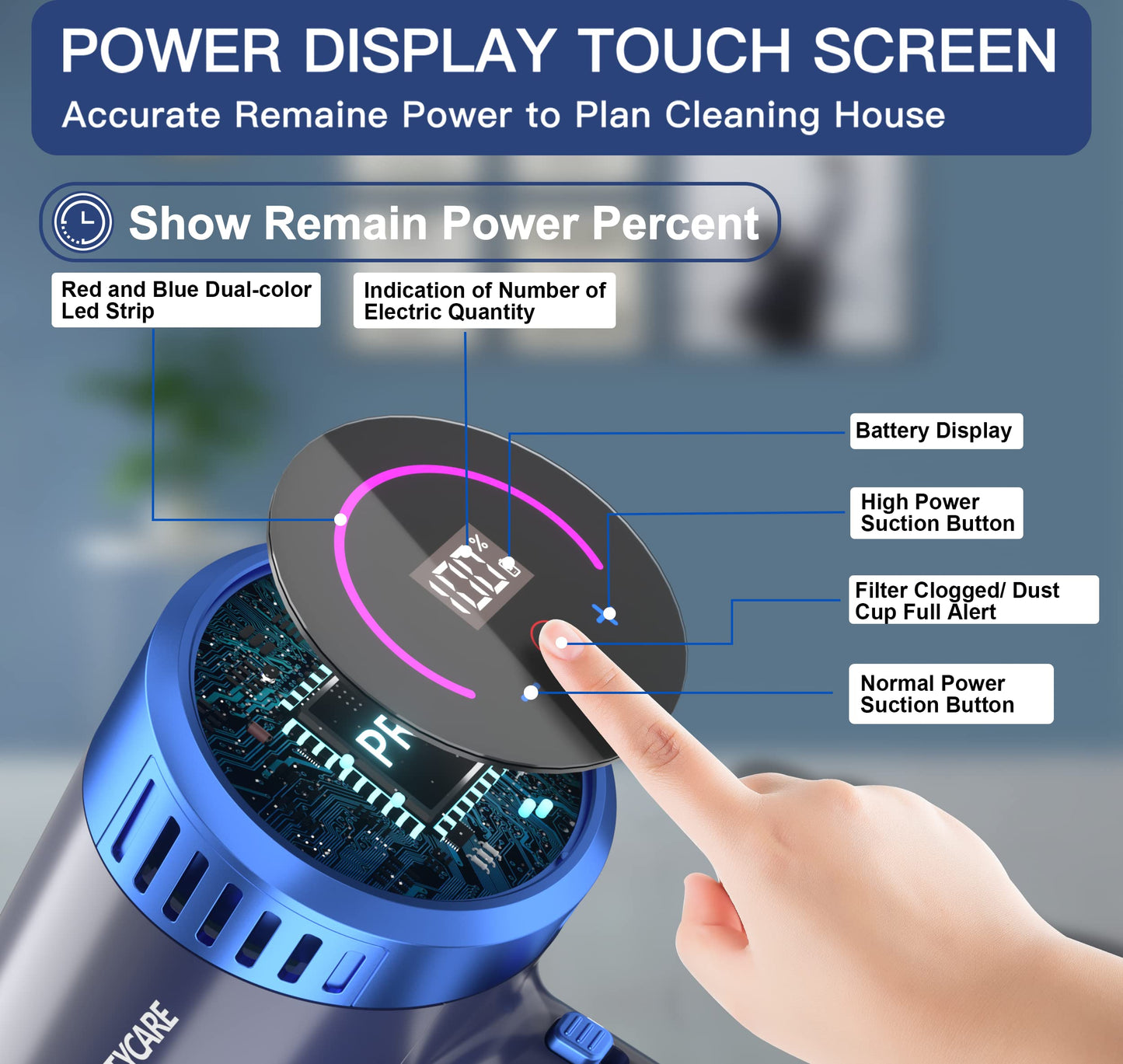 PRETTYCARE P3 Cordless Vacuum Cleaner for Home Use Brushless Motor 27Kpa 45 Mins Wireless Cleaner Stick Vacuum for Hair Carpet