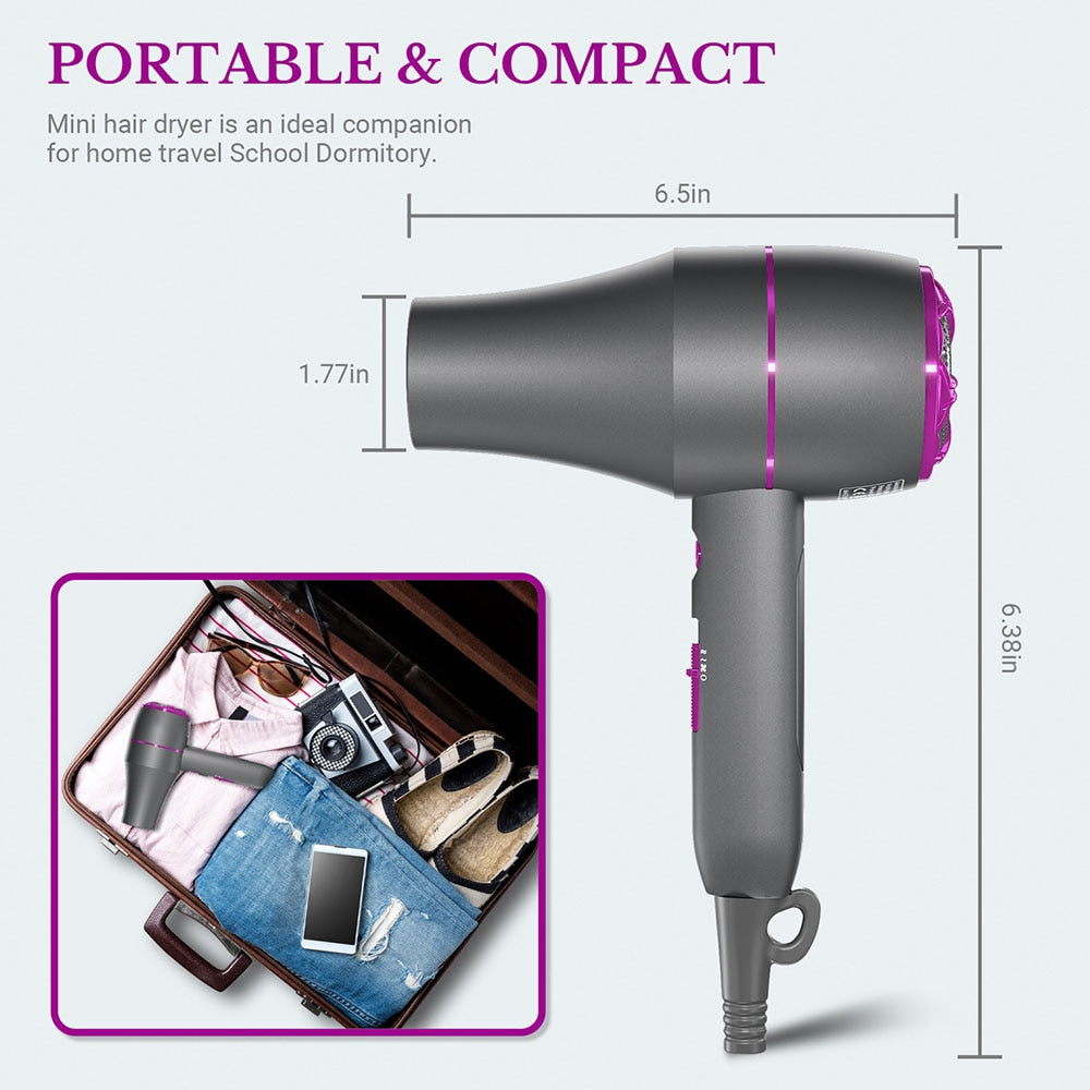 1800W Professional Hair Dryer Hot and Cold Strong Wind Powerful Blower Constant Temperature 1 collecting 2 Air Comb Nozzle 3Gear