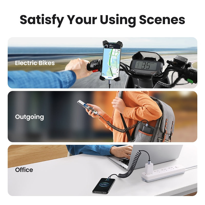 UGREEN 6A 100W USB USB Type C Cable For Huawei Honor Xiaomi 100W/66W Spring Pull Telescopic Fast Charging Car Charger USB Cable