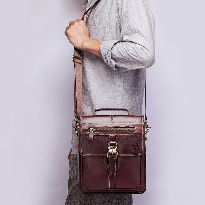 HUMERPAUL Genuine Leather Men's Crossbody Shoulder Bag Vintage Cowhide Messenger Bag For Men Casual High Quality Handbag