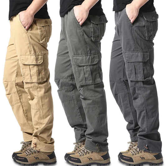 Large Pocket Loose Overalls Men's Outdoor Sports Jogging Military Tactical Pants Elastic Waist Pure Cotton Casual Work Pants