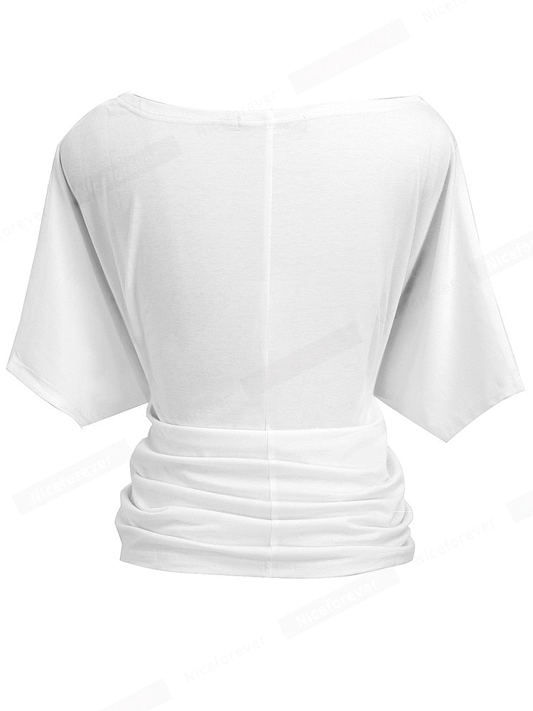 Nice-forever Summer Women Chic Bating Sleeve Plain T-shirt Casual Tees tops 1bty157