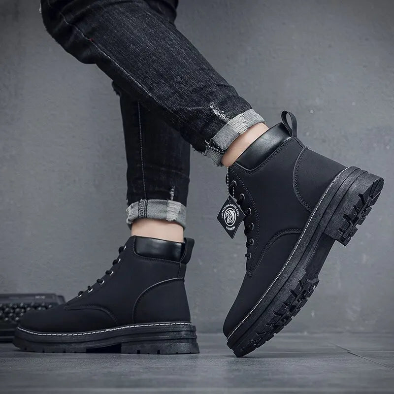 Martin Boots Men's Autumn High Help Work Wear Short Boots British Outdoor Waterproof Leather Boots