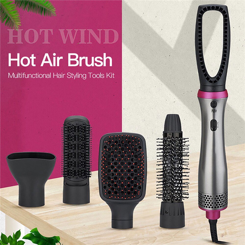 One Step Hot Air Brush 5 in 1 Electric Comb Hair Straightener and Curler Replaceable Ioned Blower Dryer Anti-scald Styling Tolls