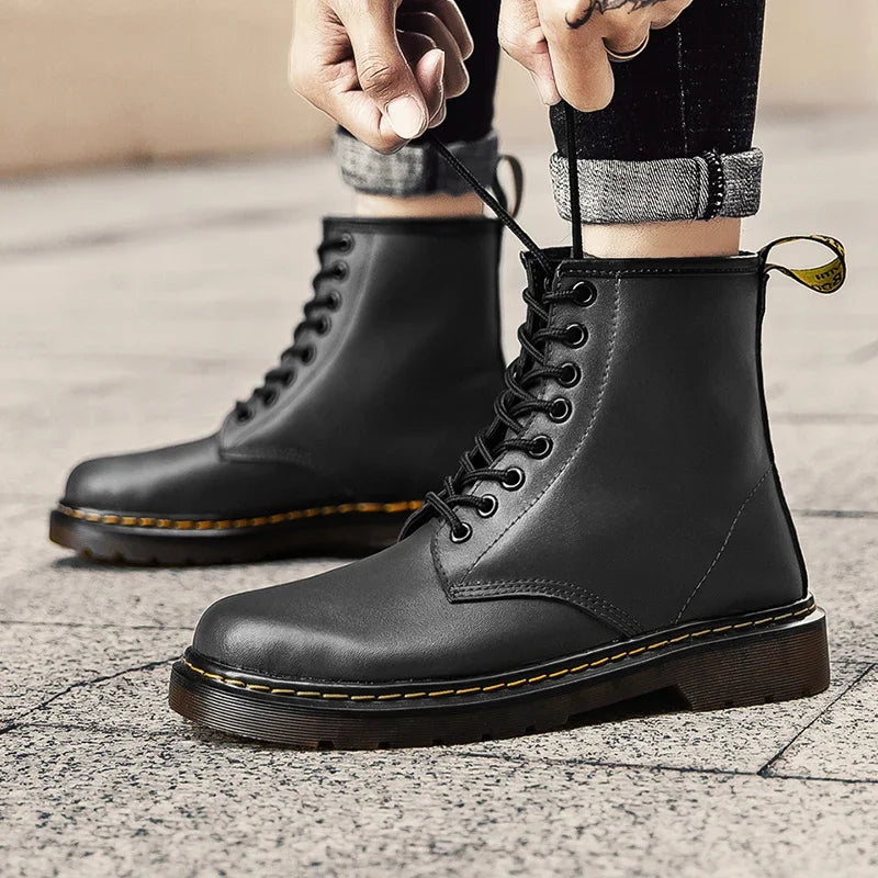 Fashion Winter Leather Men Ankle Boots Outdoor Casual Shoes Lightweight Designer Mens Warm Work Boots Classic Handmade Boots