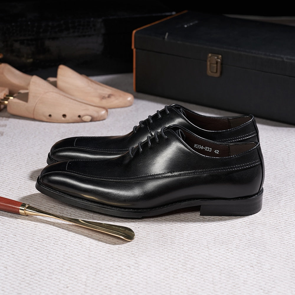 Fashion Men's Oxfords Cow Leather Handmade Pointed Toe Wedding Suit Dress Shoes for Men Lace-Up Business Office Formal Footwear