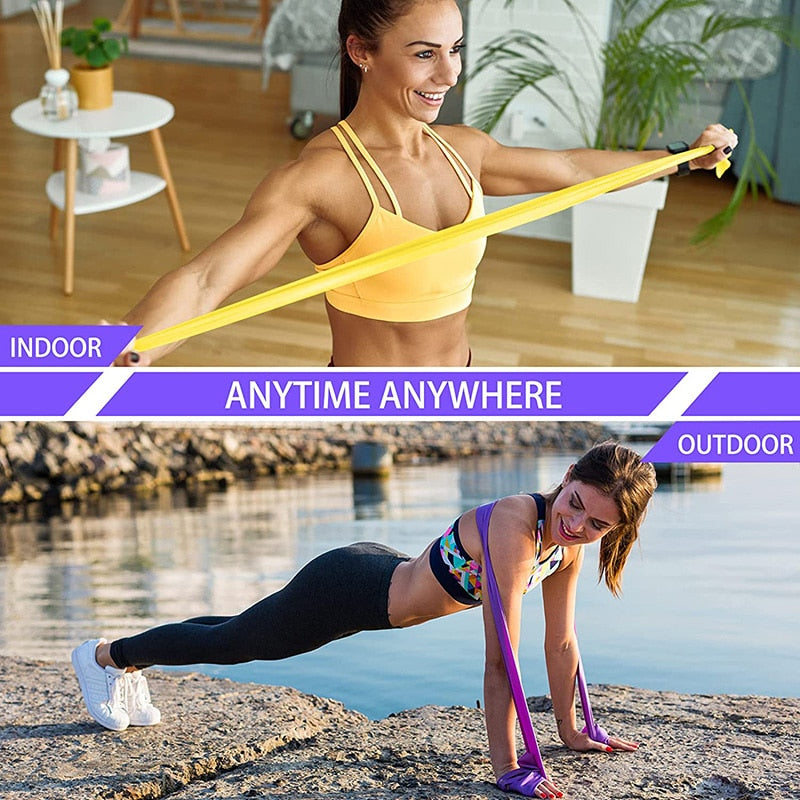 Resistance Bands Set TPE Elastic Band 4 Resistance Levels Exercise Workout Recovery Fitness Yoga Pilates Rehab Strength Training