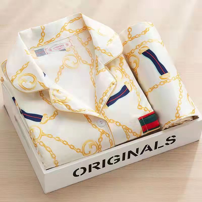Ice Silk Pajamas Thin Section Sweet Silk Plus Size Home Clothes Two-piece Suit Sexy Satin Pajamas Sleepwear
