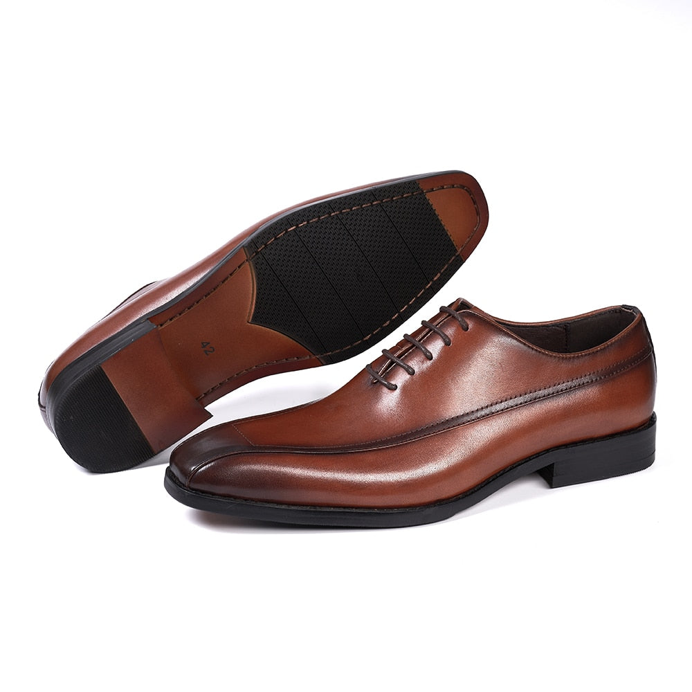 Fashion Men's Oxfords Cow Leather Handmade Pointed Toe Wedding Suit Dress Shoes for Men Lace-Up Business Office Formal Footwear