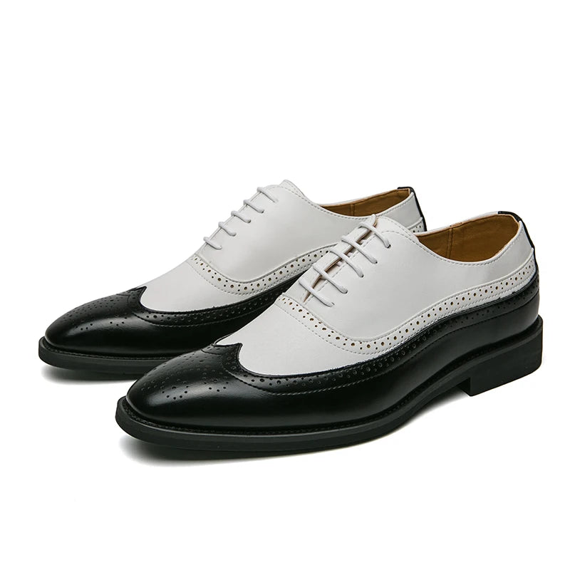 New Brogue Shoes for Men Mixed Colors Square Toe Black White Spring Autumn Handmade Men's Shoes for Business Free Shipping