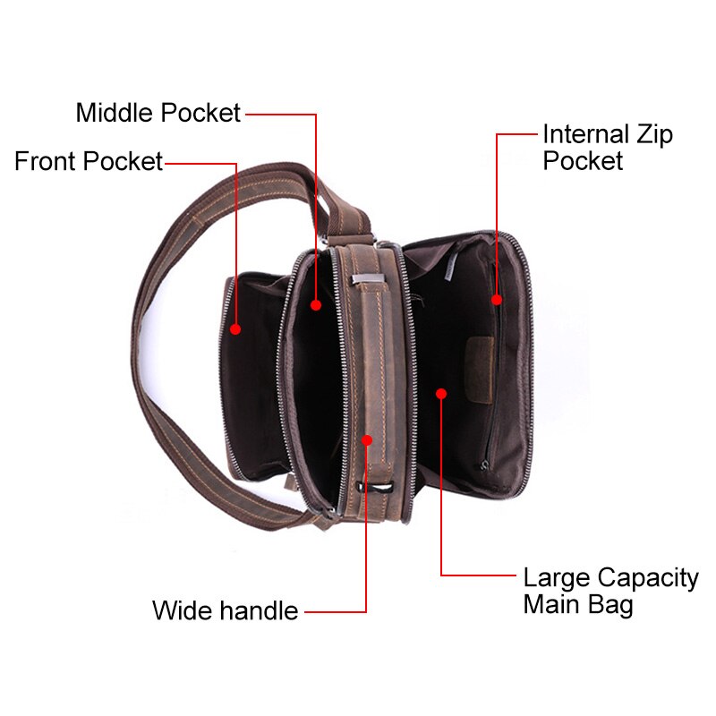 Genuine Leather Man Shoulder Bags Husband Men Crazy Horse Real Leather Messenger Crossbody Bag Side Male Cross Body Bags 2023