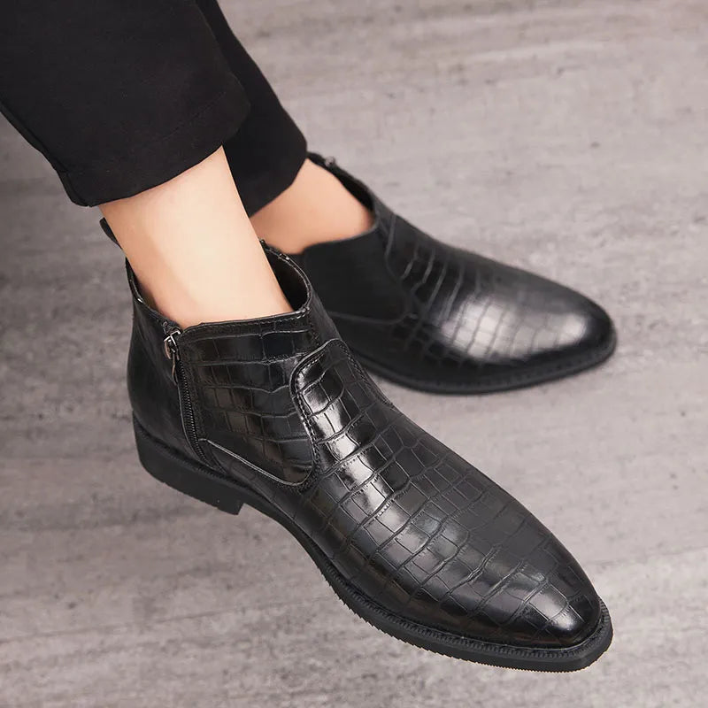 Luxury Leather Red Boots Man Bright Crocodile Chelsea Boots Men Pointed Zipper Men's Ankle Boots Big Size 46 botina masculina