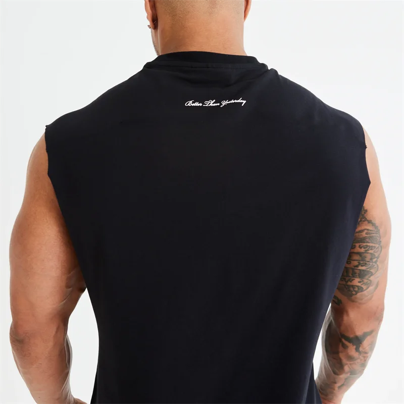 Summer New Men Vest Sports Fitness Cotton Round Neck Printed Sleeveless T-Shirt Jogger Gym Running Basketball Training Clothes