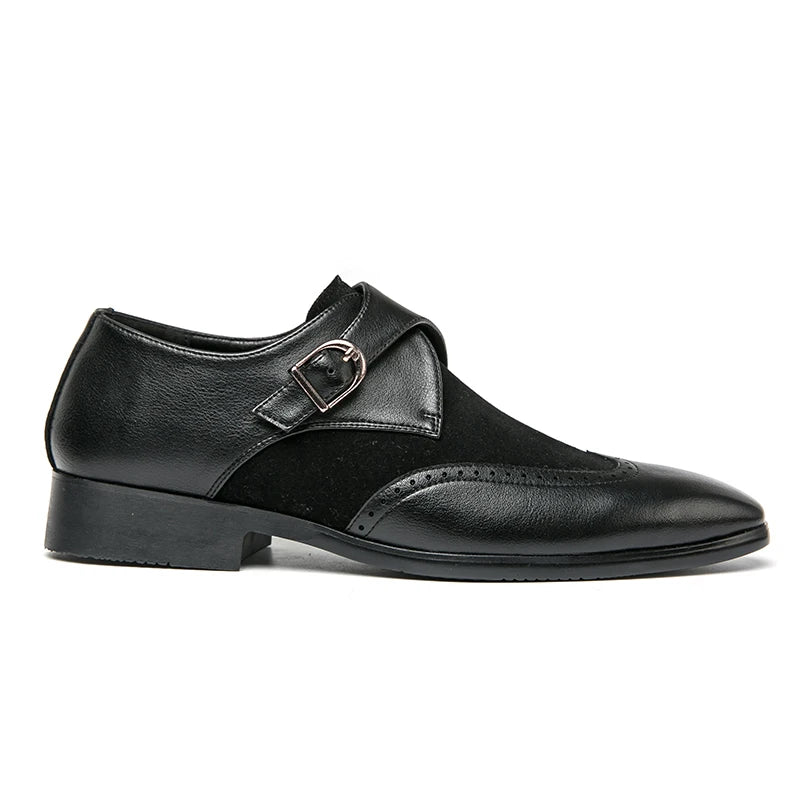 Monk Shoes Men Shoes PU Stitching Fashion Business Casual Party Daily Faux Suede Plaid Single Buckle Classic Dress Shoes CP101