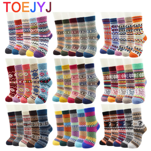 5 Pairs Autumn and Winter Fashion Thick Warm Thermal Cashmere Snow Women Rabbit Wool Socks