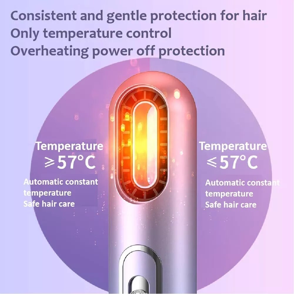One Step Hair Dryer 3 in 1 Blue Light Negative Ion Leafless Blowdryer with 3 Air Nozzle 2 Speed Low Noise Strong Wind with Comb