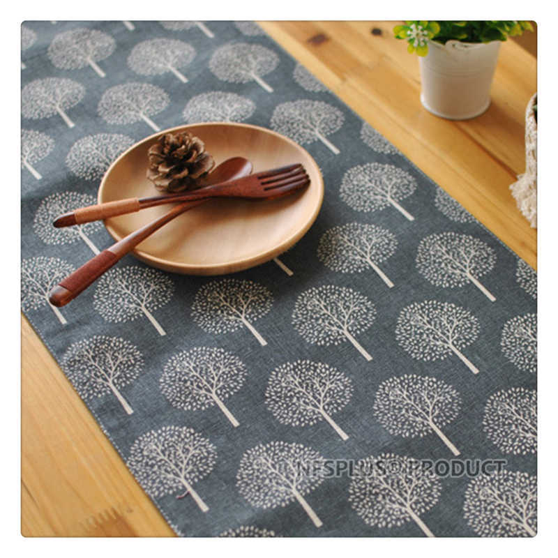 Japanese Style Table Runner Elegant Cotton Linen Tablecloth with Tassel 2 Colors Tea Plant Printed Decorative Table Cloth Cover