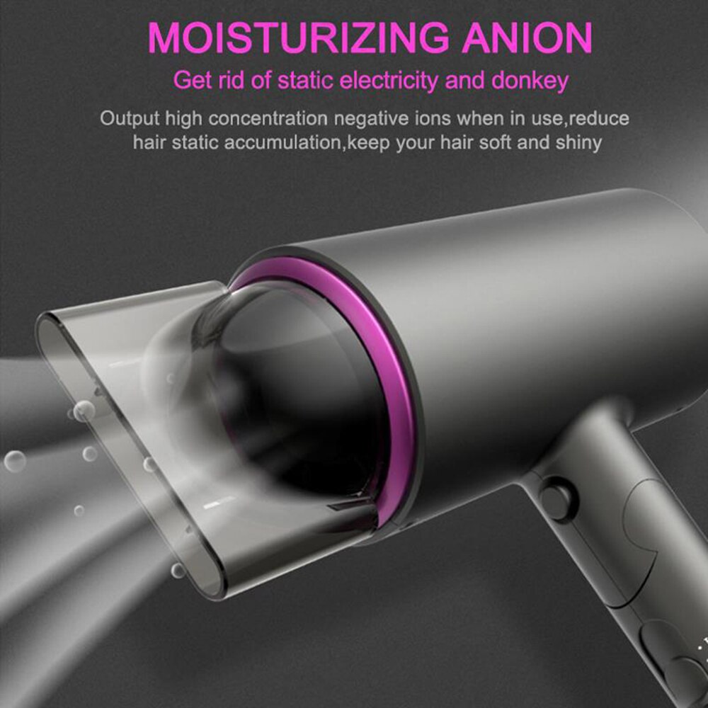 Travel Hair Dryer Folding Negative Ion Blower 1800W Portable Light Weight Compact Size Quiet Small Drys Quickly with 2 Nozzles