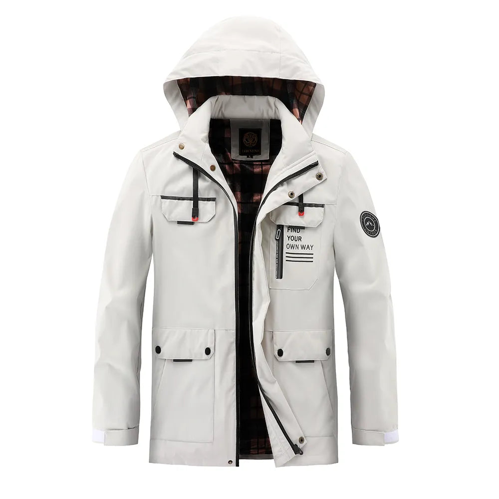 Fashion Men Casual Windbreaker Jacket Hooded Jacket Man Waterproof Outdoor Soft Shell Winter Coat Clothing Warm Fleece Thick