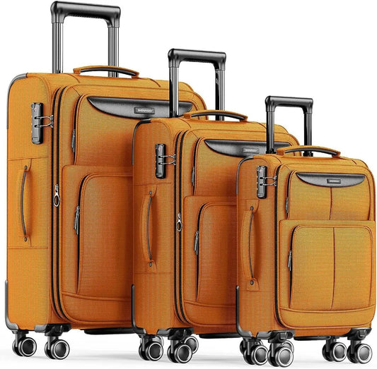 SHOWKOO Luggage Sets 3 Piece Softside Expandable Lightweight Durable Suitcase Sets Double Spinner Wheels