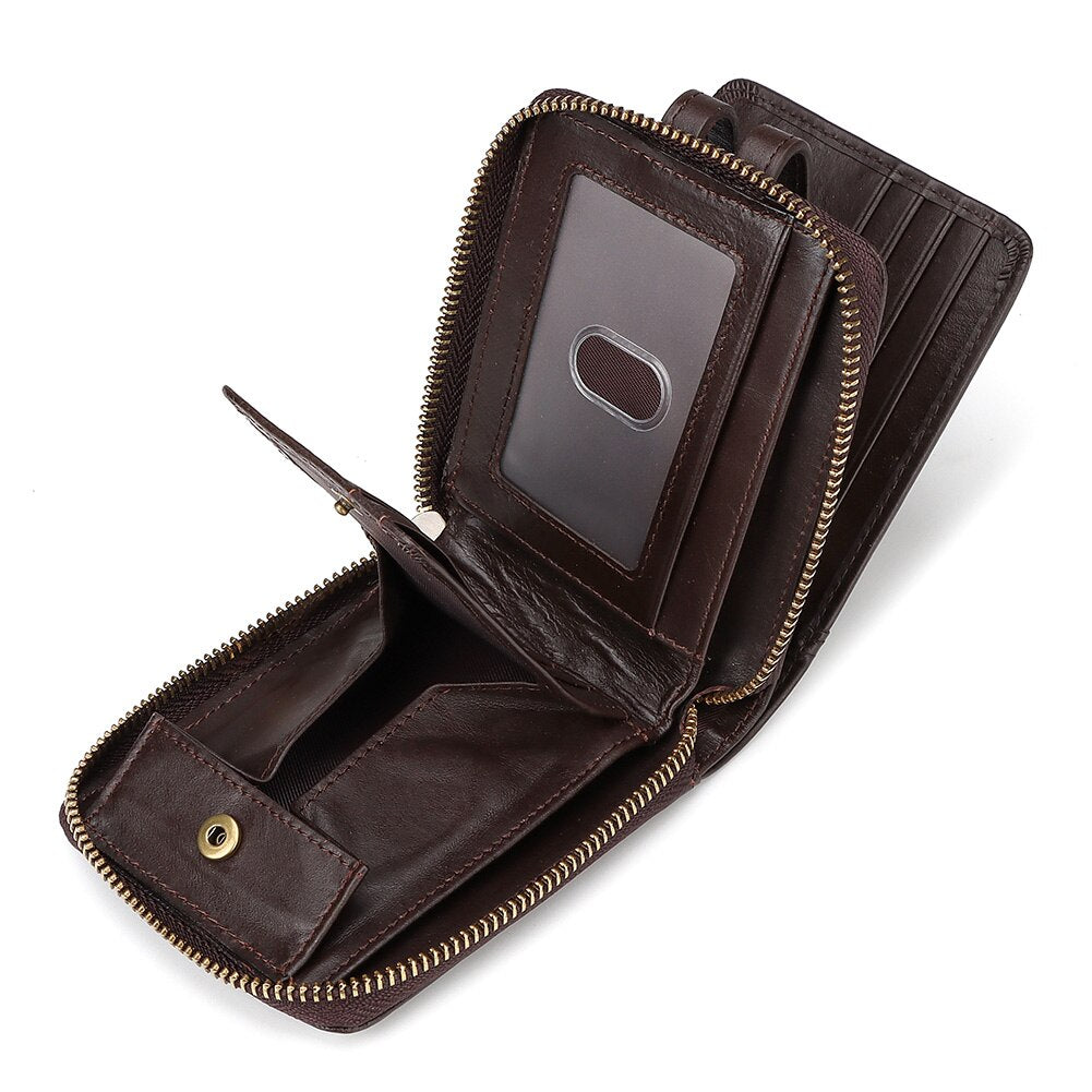 Classic Style Wallets for Men Short Genuine Leather Male Coin Pocket Multi Function RFID Credit Card Holder with ID Window