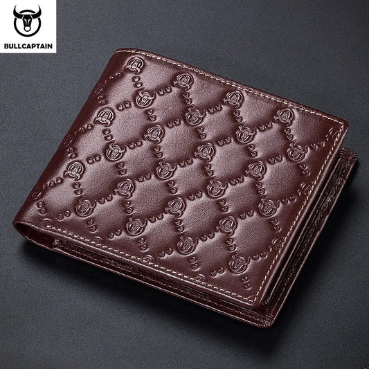 BULLCAPTAIN Men's Leather Wallet New Genuine Leather RFID Card Holder Man Wallet Fashion Small Logo Horizontal Photo Frame Clip