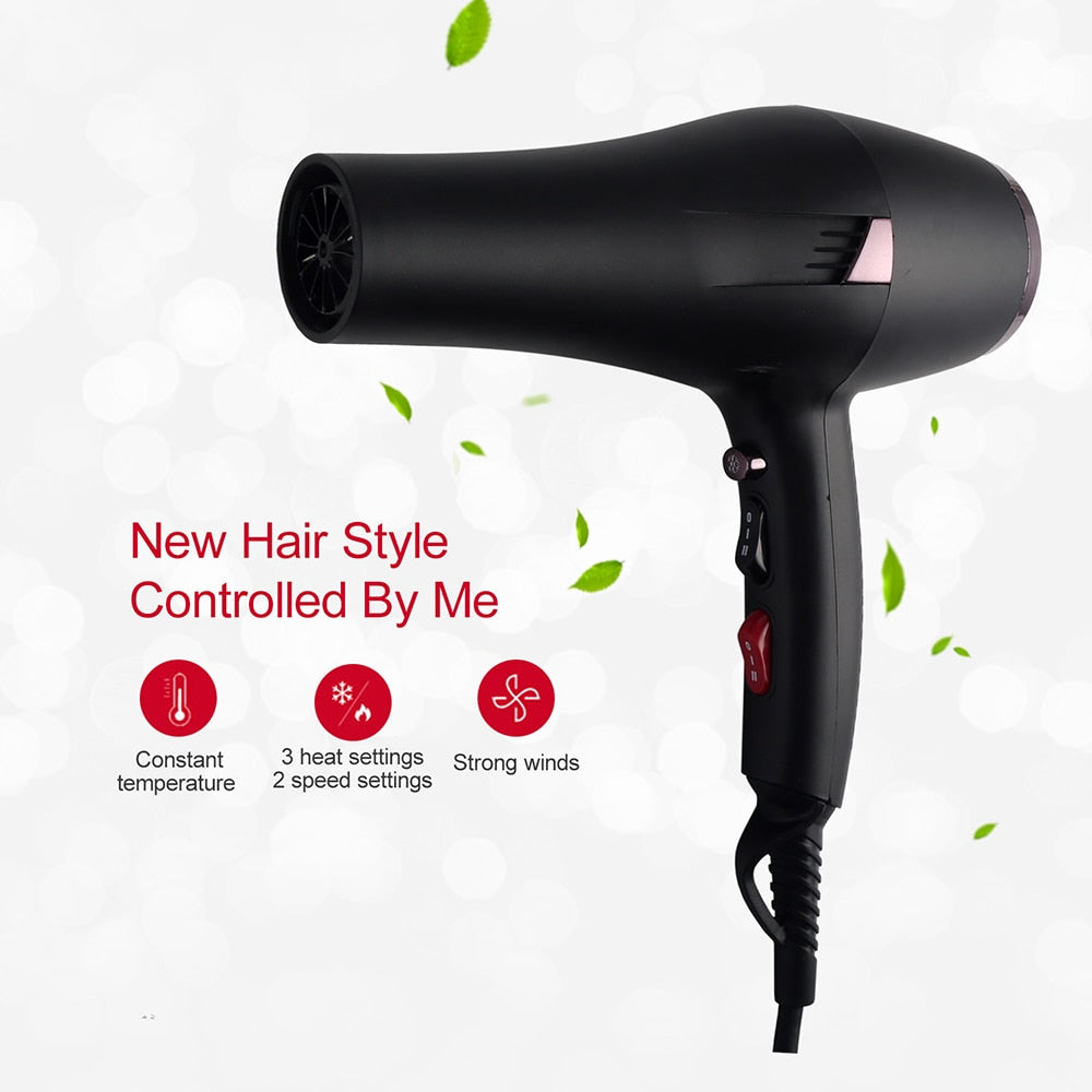 2400W Professional Hair Dryer Hot and Cold Wind Blower Powerful Blowdryer Compact Multifunction 2 Speed 3 Heating Collect Nozzle