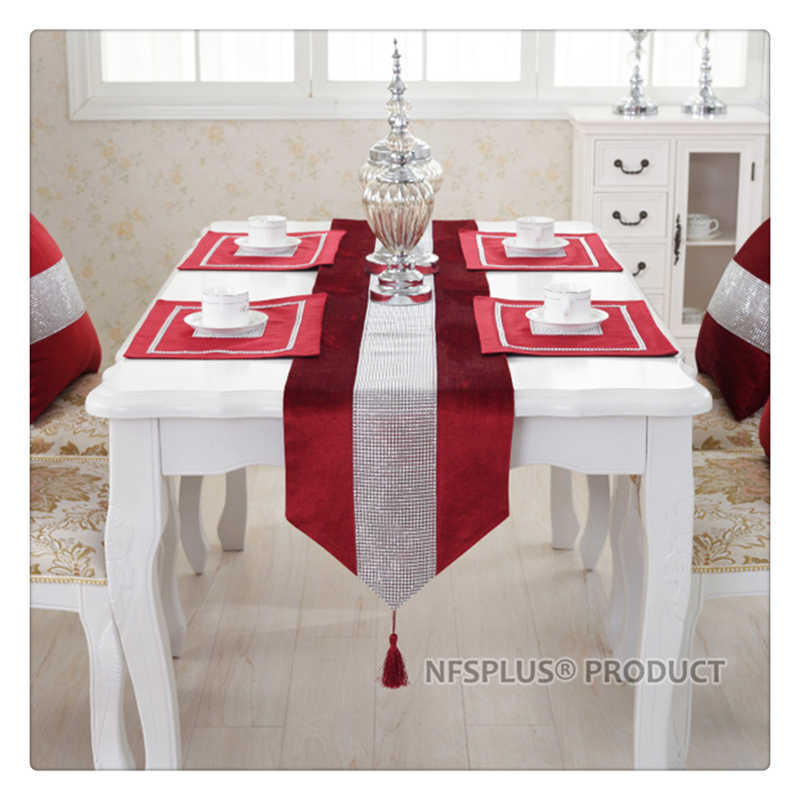 Diamante Table Runner With Tassel Silk Like Fabric Rhinestone Crystal Table Cloth Cover Dinning Tablecloth Placemat Home Decors