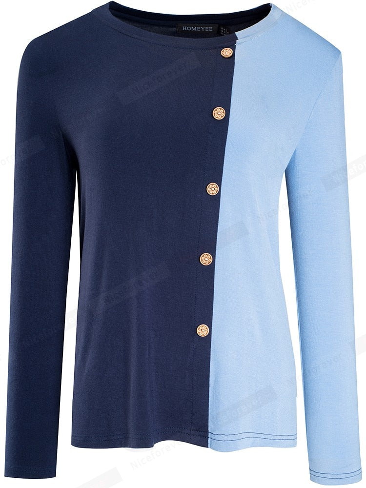 Nice-Forever Autumn Women Classic Contrast Color Patchwork T-Shirts  Casual Loose Tees Tops btyT061